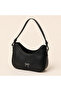 Women's Black PU Leather Shoulder Bag with Silver Bow Detail - 2