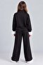 Girl's Black Tracksuit Set with Zippered Collar, Spanish Sleeves and Ruffles, Loose Fit - 4
