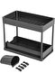 2-Tier Under Cabinet Sliding Organizer, Black Storage Basket System, Multi-Purpose Shelf for Kitchen