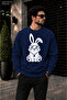 Men's Cool Bunny Rabbit Printed Crew Neck Casual Regular Fit Sweatshirt with Glasses