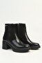 Black Shiny Zippered Heeled Boots with Fur Inside Pc-55258 - 3