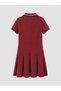 Burgundy Polo Collar Pleated Girls' Dress - 4