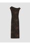 Brown Boat Neck Leopard Print Drawstring Dress - 6