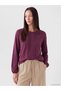 Plum Color Crew Neck Decorative Stitched Blouse