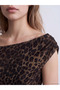 Brown Boat Neck Leopard Print Drawstring Dress - 3