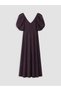 Plum V-Neck Balloon Sleeve Flared Evening Dress - 5