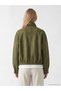 Khaki Stand Collar Suede Look Women's Jacket - 6