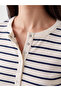 Navy Blue Crew Neck Striped Women's Bodysuit - 3