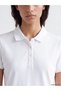 White Polo Neck Pique Women's T-Shirt - 3