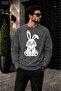 Men's Cool Bunny Rabbit Printed Crew Neck Casual Regular Fit Sweatshirt with Glasses