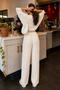 Women's Ecru Tie-Detail Blouse and Pants 2-Piece Set - 4
