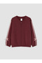 Burgundy Crew Neck Girls' Zippered Sweatshirt