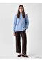 Blue Stand Collar Patterned Women's Knitwear Tunic - 2