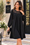 Timeless Elegance – Women's Long Sleeve Lace Detailed Pleated Front Comfortable Fit Crepe Dress - 2