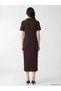 Brown Polo Collar Slit Ribbed Dress - 4