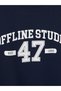 Navy Blue Crew Neck Printed Men's Sweatshirt - 6