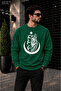 Men's Göktürkçe Turkish Written and Wolf Printed Crew Neck Casual Regular Fit Sweatshirt