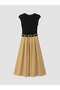 Black Crew Neck Color Block Belted Dress - 5