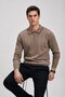 Men's Casual Polo Collar Zippered Camel Striped Knit Sweater - 4
