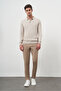 Men's Beige Basic Polo Neck Dynamic Fit Comfortable Cut Knitwear - 4