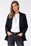 4969 Women's Velvet Textured Single Button Blazer Jacket Black - 5