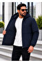 Water and Windproof Men's Black Hooded Quilted Lined Winter Coat - 3