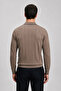 Men's Casual Polo Collar Zippered Camel Striped Knit Sweater - 6