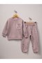 Simit Collar Pocket Detailed Floral Printed Sweatshirt/Elastic Cuffed Sweatpants 3 Threaded Drawstring Set - 2