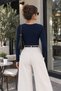 Women's V-Neck Long Sleeve Cotton Lycra T-Shirt - 2
