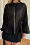 Black Stone Transparent Jacket with Hood and Zipper - 9755 - 2