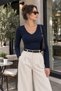 Women's V-Neck Long Sleeve Cotton Lycra T-Shirt