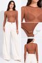 Women's Brown Elastic Tulle Fabric Long Sleeve Crew Neck Bottom Snap Bady Suit Blouse