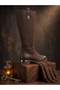 Kemal Aygün-Venüs Women's Lightly Shiny Nubuck Below-The-Knee Riding Boots – with Elastic Back and Zipper - 5