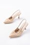 Zri̇n-40451 Beige Wrinkled Patent Leather Daily Open-Back Heeled Shoes 9 cm