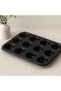 12-Cavity Metal Muffin Cake Mold - Black (Plain)