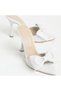 Zri̇n-49 Exclusive White Patent Leather Bow Detailed 11 cm Heeled Women's Slippers - 3