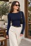 Women's Boat Neck Long Sleeve Cotton Lycra T-Shirt - 3