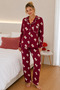 Reported Viscose Buttoned Overlocked Long Sleeve Patterned Pajama Set - 2