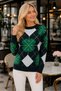 Women's Round Neck Long Sleeve Lycra Soft Clover Patterned Contrast Color Detailed Casual Comfortable Khaki Knitwear Sweater - 6