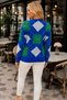 Women's Round Neck Long Sleeve Lycra Soft Clover Patterned Contrast Color Detailed Casual Comfortable Saks Knitwear Sweater - 3