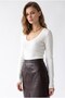 7045 Women's Cashmere Blend Soft Textured U-Neck Knit Sweater White - 3