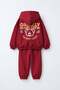 Children's Teddy Bear Printed Burgundy Hooded Sweatshirt and Sweatpants Set
