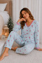 Reported Viscose Buttoned V-Neck Lace Long Sleeve Patterned Pajama Set