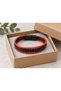 Haverin Fireline Orange Black Leather Men's Bracelet - Contrast Double Weave Detail - 2