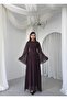Women's Coffee Midi Dress Round Neck Chiffon Flounce Long Sleeve A-Line - 6