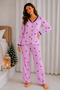 Reported Viscose Buttoned V-Neck Lace Long Sleeve Patterned Pajama Set - 2