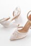 Zri̇n-404 Premium White Mesh Flower Detailed Heeled Shoes 9 cm - 5