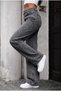 High Waist Anthracite Palazzo Jeans Lycra Smoked Denim Trousers - 2