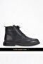 Genuine Leather Men's Boots with Lace-Up and Zipper Closure, Casual Winter Cold-Resistant Thick Sole, Black