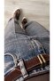 Dark blue distressed washed belted skater jeans - 5